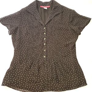 Anne Klein Women's Brown Polka Dot Short Flutter Sheer Sleeve Blouse Top Size 6